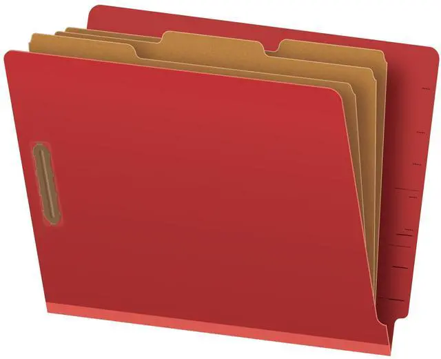 Alt view image 2 of 2 - Pendaflex  23865GW Colored Pressboard End Tab Classification Folders - 3.5" Expansion - 3 Dividers - 8 Fasteners - Letter Size - Red - 50/Box