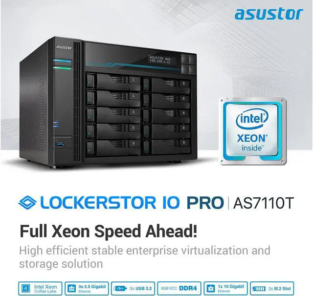 Alt view image 5 of 9 - Asustor AS7110T 10 Bay Lockerstor 10 Pro Desktop Enterprise NAS (Diskless)