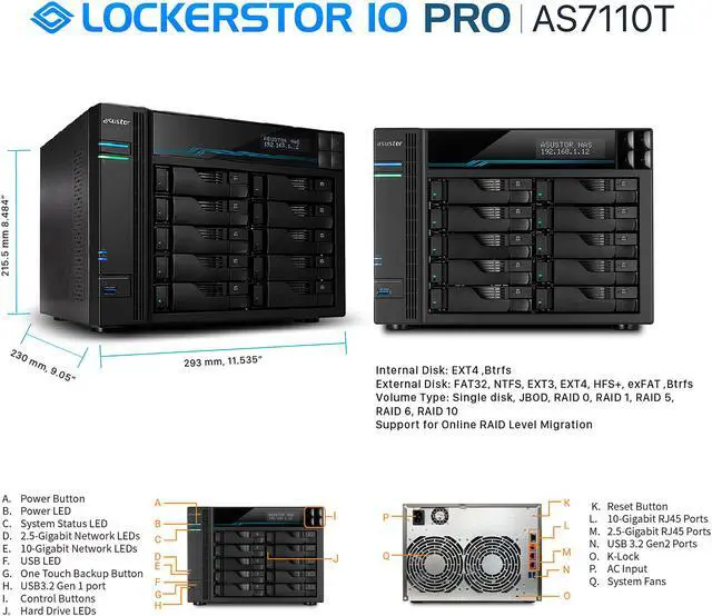 Alt view image 6 of 9 - Asustor AS7110T 10 Bay Lockerstor 10 Pro Desktop Enterprise NAS (Diskless)