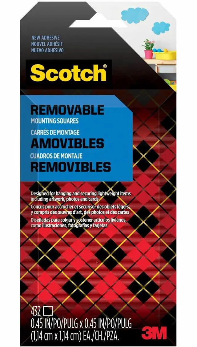 Main image of 3M Scotch Removable Double-Sided Mounting Squares - 0.45" Length x 0.45" Width - Synthetic - 125 mil - Open-cell Foam Backing - 432 / Pack - MMM 7225
