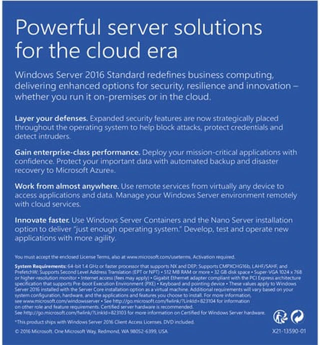 Microsoft Windows Server 2016 Standard 1 Additional License 16 Core ...