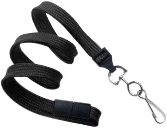 Main image of 100 LANYARD STANDARD, BLACK 3/8",  FLAT WOVEN  BREAK-AWAY LANYARD W/NICKEL PLATED STEEL SWIVEL HOOK