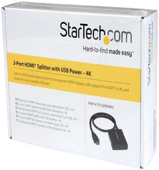 Alt view image 5 of 5 - StarTech.com ST122HD4KU HDMI Splitter 1 In 2 Out - 4k 30Hz - 2 Port - Supports 3D video - Powered HDMI Splitter - HDMI Audio Splitter