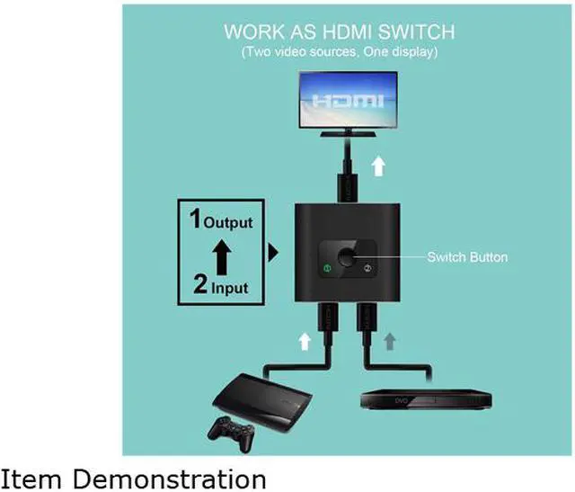 Alt view image 5 of 7 - HDMI Switch 4K HDMI Splitter- YXwin Aluminum Bi-Directional HDMI Switcher 2 Input 1 Output, HDMI Switch Splitter 2 x 1/1 x 2. No External Power Required, Support 4K 3D HD 1080P for Xbox PS4 Roku HDTV