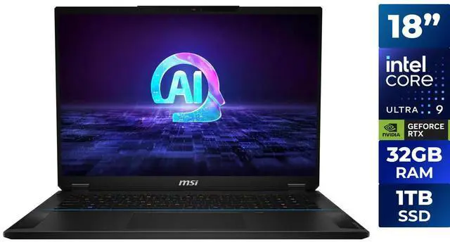 Main image of MSI Stealth 18 AI Studio Gaming Laptop Intel Core Ultra 9-185H NVIDIA GeForce RTX 4080 32GB RAM 1TB SSD 18.0" UHD+ Windows 11 Home (A1VHG-008U)