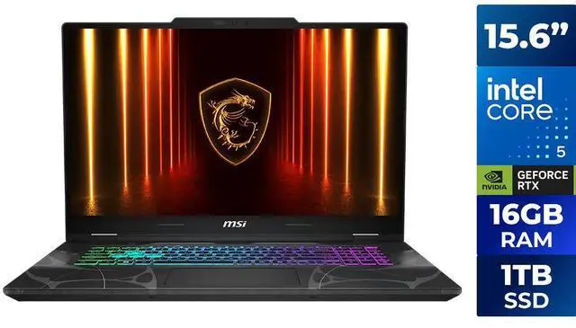 Main image of MSI Cyborg 15 B2RWEKG-258US 15.6" Gaming Notebook - Intel Core 5 210H ( 1.60 GHz) - 16 GB - 1 TB SSD - Windows 11 Home - NVIDIA GeForce RTX 5050 8GB - Webcam - Wi-Fi 6E - Black (CYBORG15B2258)