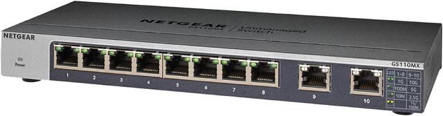 NETGEAR 10-Port Gigabit/10G Ethernet Unmanaged Switch (GS110MX) - with 8 x  1G, 2 x 10G/Multi-gig, Desktop, Wall or Rackmount, and Limited Lifetime