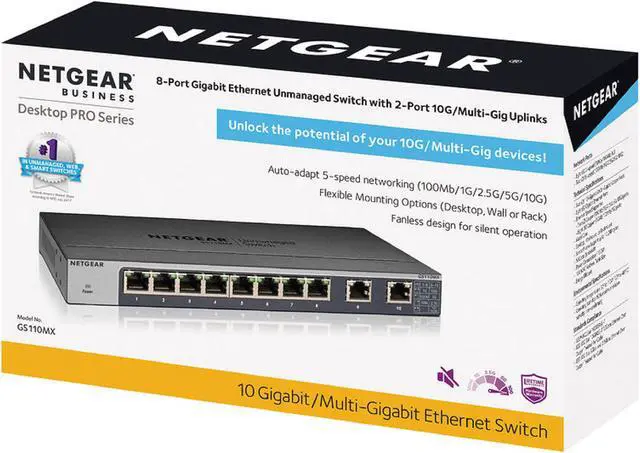 Alt view image 7 of 7 - NETGEAR 8-Port Gigabit Ethernet Unmanaged Switch with 2-Port 5-Speed 10-Gigabit/Multi-Gigabit | GS110MX