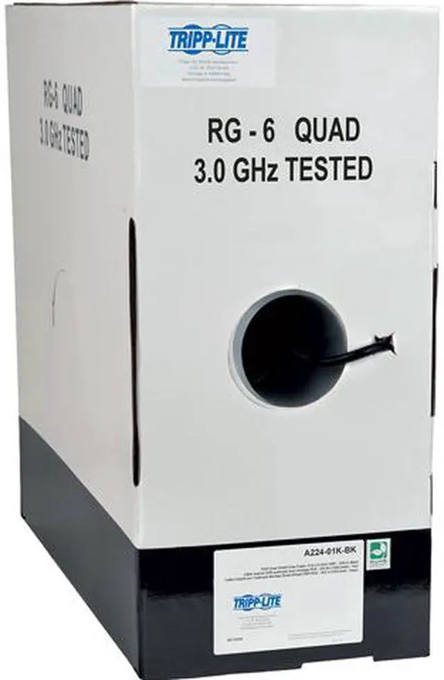 Main image of Tripp Lite RG6/U Quad-Shield CMR-Rated Coaxial Cable, Black, 1000 ft. (A224-01K-BK)