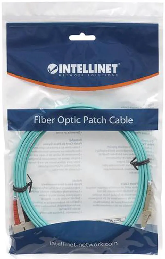 Main image of Intellinet Fiber Optic Patch Cable, Duplex, Multimode, LC/SC, 50/125m, OM3, 3.0 m (10.0 ft.), Aqua