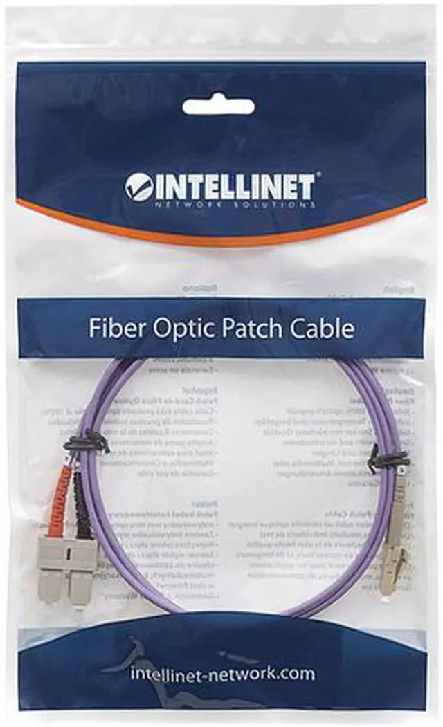 Main image of Intellinet Fiber Optic Patch Cable, Duplex, Multimode, LC/SC, 50/125 µm, OM4, 3.0 m (10.0 ft.), Violet