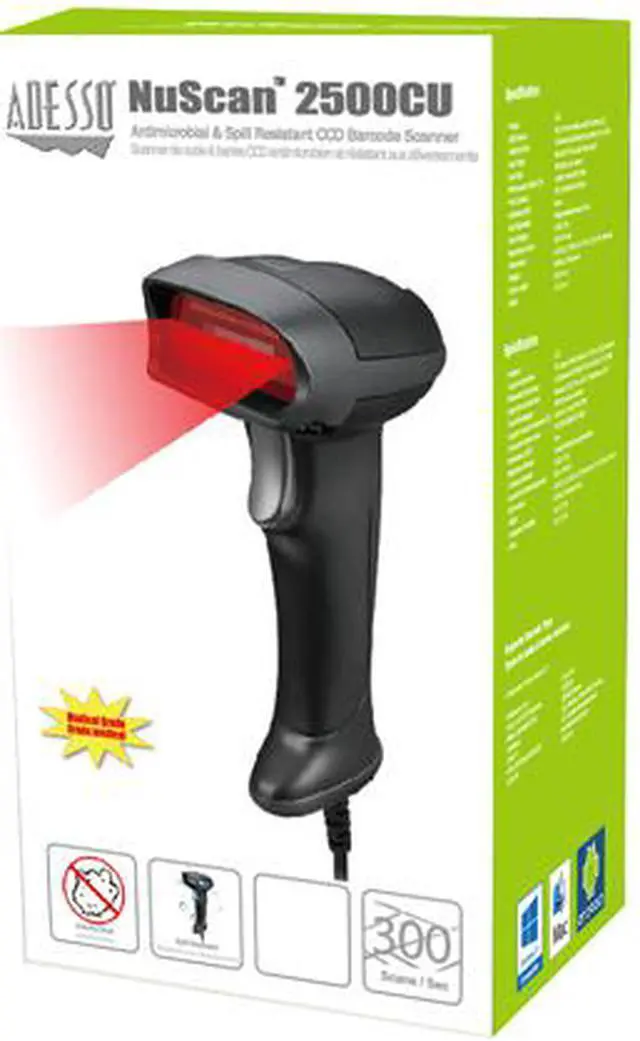 Alt view image 6 of 6 - Adesso NuScan 2500CU Spill Resistant CCD Barcode Scanner - Reliable Data Collection, Superior Scanning Performance, Long Scanning Range, Windows & Mac Compatible, Drop Protection