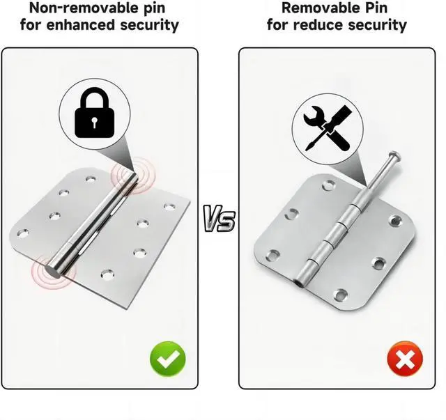 Alt view image 3 of 7 - Hinges, 3 Pack Door Hinges Stainless Steel Hinges with 4 Inch Square Rounded 5/8" Radius Corner Hinges Interior/Exterior Door Hinges Heavy Duty Hinges