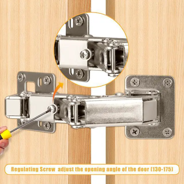 Alt view image 6 of 6 - A Pair Cabinet Hinges, 170 Degree Door Hinges Frameless Soft Close Hinges with Screws Hidden Hydraulic Buffer Adjustable Mounting Hinges for Kitchen Corner Folden Door