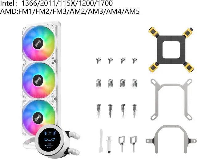 Alt view image 5 of 9 - SAMA SM360 Gaming Water Liquid Cooler White 360mm AIO PC CPU Cooler with LCD Display Moitor Screen, 3 ARGB PWM Silent Fans