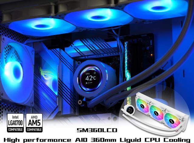 Alt view image 4 of 9 - SAMA SM360 Gaming Water Liquid Cooler White 360mm AIO PC CPU Cooler with LCD Display Moitor Screen, 3 ARGB PWM Silent Fans