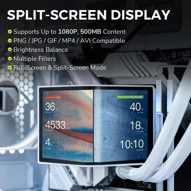 Alt view image 5 of 7 - TRYX PANORAMA 360 ARGB White 360mm AIO 6.67'' AMOLED Curved Screen 3D Anamorphic Effect Customizable AIO Cooler 360mm Asetek 8th Gen V2 320w TDP Magnetic ARGB Fan Intel LGA 1851/1700 AMD AM5/AM4
