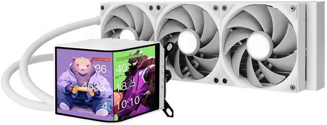 Main image of TRYX PANORAMA 360 White 360mm AIO 6.67'' AMOLED Curved Screen 3D Anamorphic Effect Customizable AIO Cooler 360mm Asetek 8th Gen V2 320w TDP Magnetic Performance Fan Intel LGA 1851/1700 AMD AM5/AM4