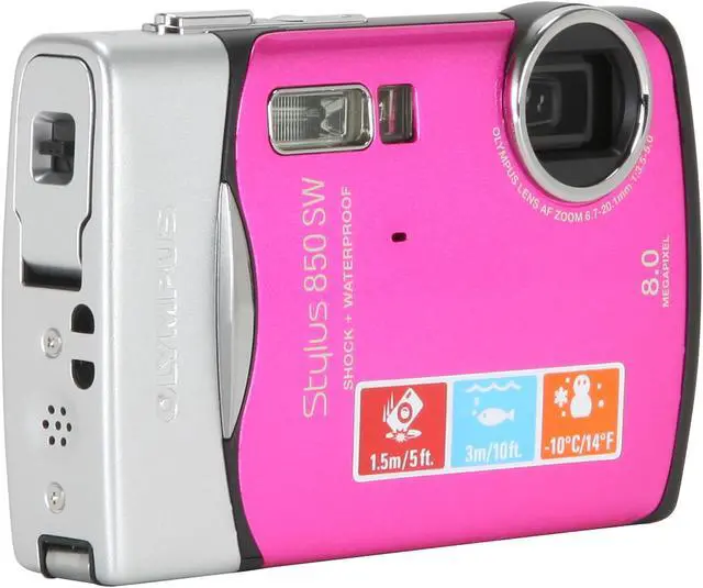 Alt view image 7 of 12 - OLYMPUS Stylus 850 SW Pink 8.0 MP 3X Optical Zoom Waterproof Shockproof Digital Camera