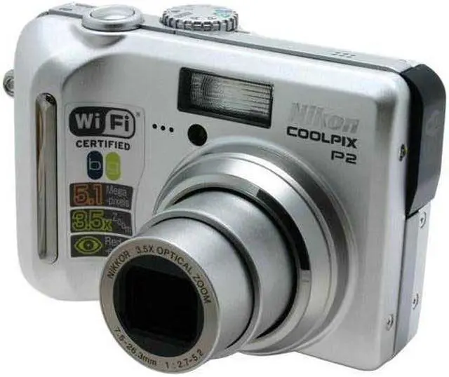 Nikon COOLPIX P2 Silver 5.1 MP Digital Camera w/Built-in WIFI b/g