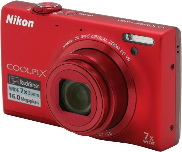 Main image of Nikon COOLPIX S6100 Red 16.0 MP 7X Optical Zoom 28mm Wide Angle Digital Camera