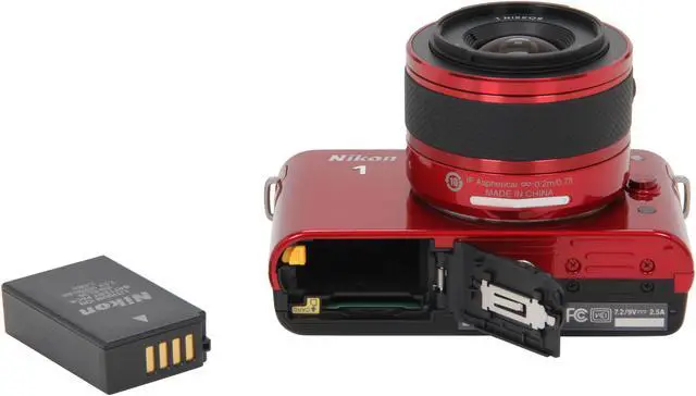 Alt view image 8 of 10 - Nikon 1 J1 Red 10.1MP HD Digital Camera System with 10-30mm VR 1 NIKKOR Lens