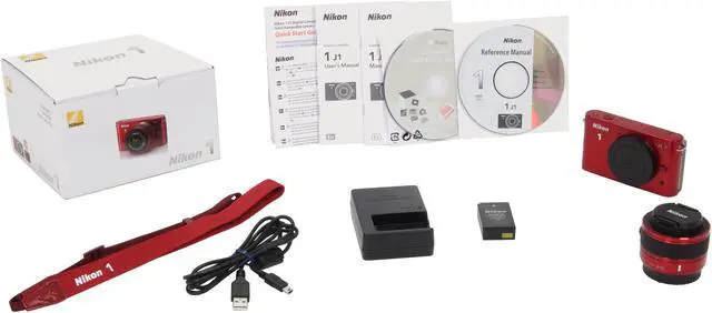 Alt view image 10 of 10 - Nikon 1 J1 Red 10.1MP HD Digital Camera System with 10-30mm VR 1 NIKKOR Lens