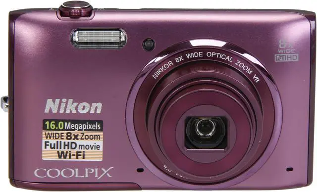 Alt view image 2 of 8 - Nikon COOLPIX S5300 Plum 16 MP 8X Optical Zoom 26mm Wide Angle Digital Camera HDTV Output