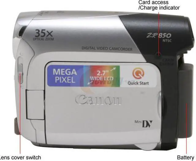 Alt view image 5 of 13 - Canon ZR850 Silver 2.7"LCD 35X Optical Zoom Digital Camcorder