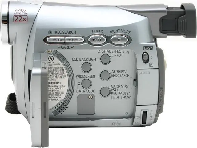 Alt view image 4 of 10 - Canon ZR300 1/6" 680K CCD 2.4" 112K LCD LCD 22X Optical Zoom MiniDV Camcorder