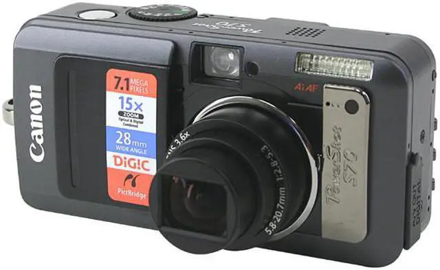 Alt view image 2 of 10 - Canon PowerShot S70 Black 7.1MP 3.6X Optical Zoom 28mm Wide Angle Digital Camera
