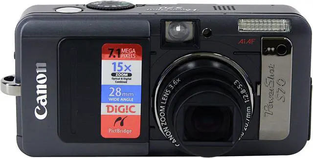 Alt view image 4 of 10 - Canon PowerShot S70 Black 7.1MP 3.6X Optical Zoom 28mm Wide Angle Digital Camera