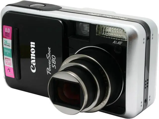 Alt view image 2 of 10 - Canon S80 Black 8.0 MP 3.6X Optical Zoom 28mm Wide Angle Digital Camera