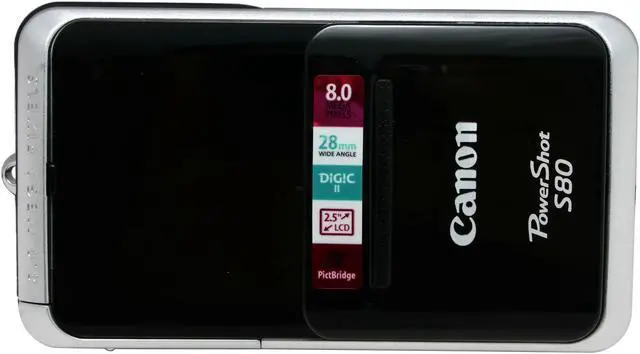 Alt view image 3 of 10 - Canon S80 Black 8.0 MP 3.6X Optical Zoom 28mm Wide Angle Digital Camera