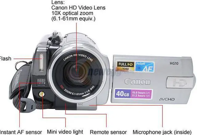 Alt view image 3 of 13 - Canon VIXIA HG10 Silver 1920 x 1080 Full HD CMOS Sensor 2.7"LCD 10X Optical Zoom High Definition Camcorder
