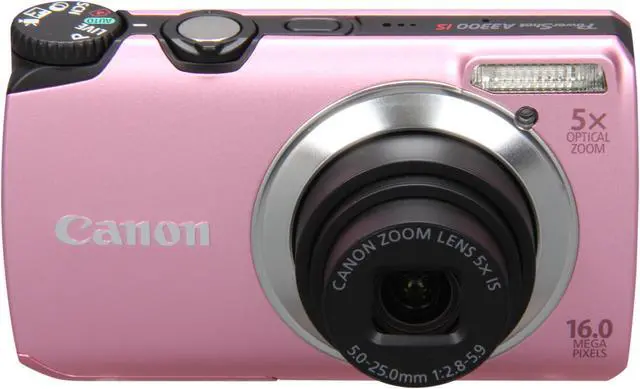 Alt view image 2 of 8 - Canon A3300 IS Pink 16.0 MP 5X Optical Zoom 28mm Wide Angle Digital Camera