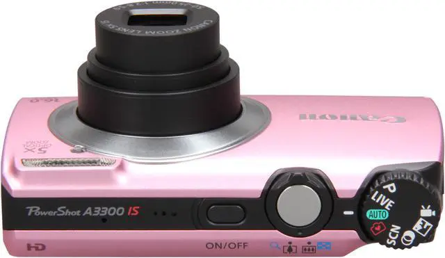 Alt view image 6 of 8 - Canon A3300 IS Pink 16.0 MP 5X Optical Zoom 28mm Wide Angle Digital Camera