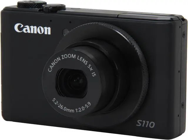 Main image of Canon PowerShot S110 Black Approx. 12.1 MP 5X Optical Zoom 24mm Wide Angle Digital Camera HDTV Output