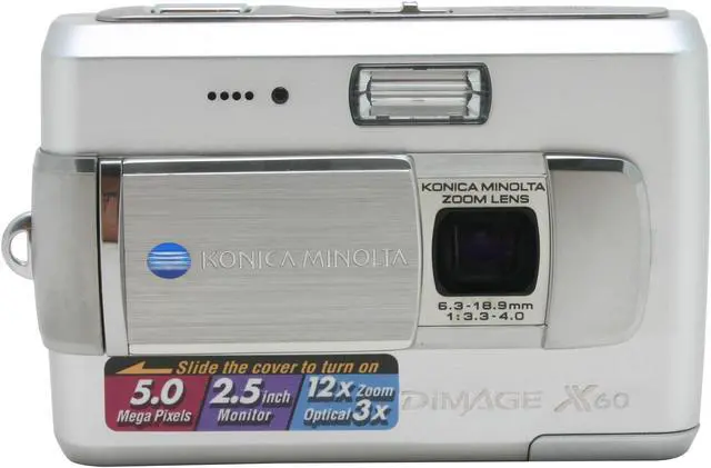 Alt view image 2 of 10 - KONICA MINOLTA Dimage X60 Silver 5.0 MP 3X Optical Zoom Digital Camera