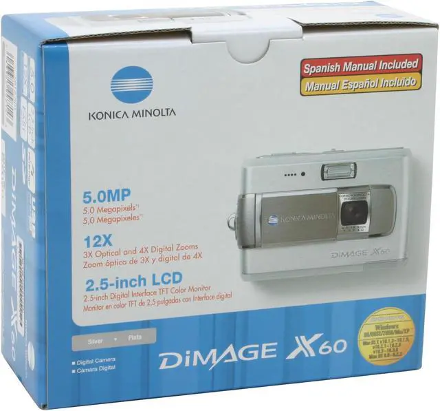 Alt view image 10 of 10 - KONICA MINOLTA Dimage X60 Silver 5.0 MP 3X Optical Zoom Digital Camera