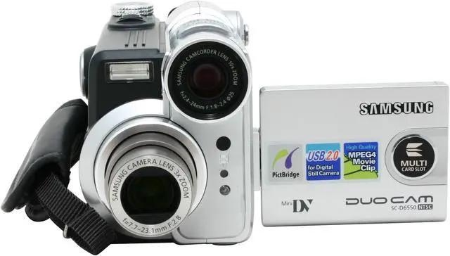 Alt view image 2 of 10 - SAMSUNG SC-D6550 Double Sensor: 1/6", 680k Pixel CCD (CAM), 1/2.5" (DSC) 2.5" 112K LCD 10x (CAM), 3x (DSC) Optical Zoom MiniDV Camcorder