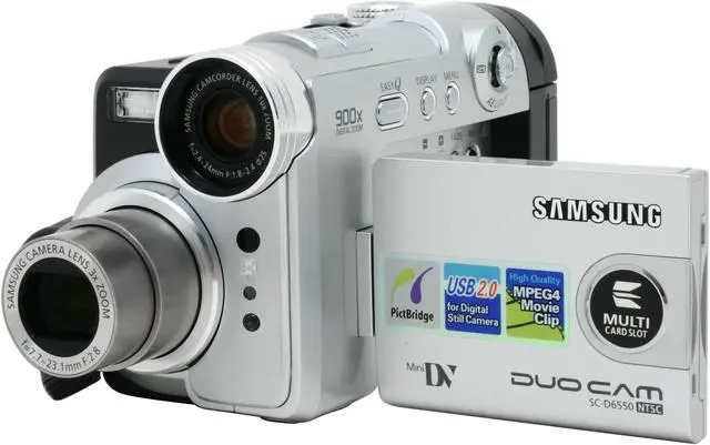 Alt view image 3 of 10 - SAMSUNG SC-D6550 Double Sensor: 1/6", 680k Pixel CCD (CAM), 1/2.5" (DSC) 2.5" 112K LCD 10x (CAM), 3x (DSC) Optical Zoom MiniDV Camcorder