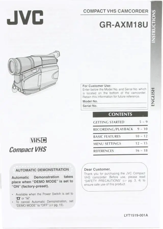 Alt view image 9 of 10 - JVC GR-AXM18US 1/6" CCD 2.5" 112K LCD 20X Optical Zoom VHS-C Digital Camcorder