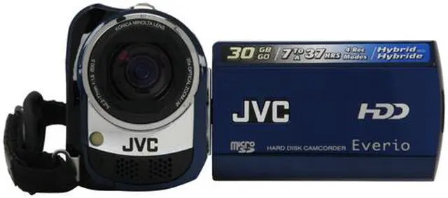 Alt view image 8 of 13 - JVC Everio GZ-MG330 Blue 1/6" CCD 2.7"112K LCD 35X Optical Zoom 30GB HDD/microSD Hybrid Digital Camcorder