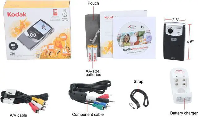 Alt view image 11 of 11 - Kodak Zi6 Black 1/4.5" CMOS 2.4" LCD 2x Digital HD Pocket Video Camera