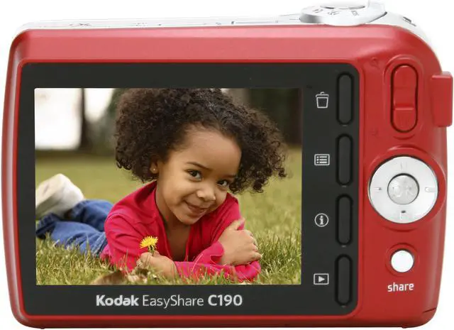Alt view image 5 of 9 - Kodak EasyShare C190 Red 12.3 MP 5X Optical Zoom Digital Camera w/ 2 AA Rechargeable Batteries, Charger, Camera Bag and Strap Kit