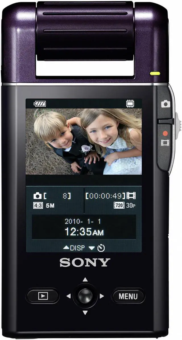 Alt view image 2 of 2 - SONY MHS-PM5 Eggplant 1/2.5" CMOS 2.4" 230K 4:3 LCD 4x Digital HD bloggie Camera w/ 4GB Memory Stick PRO Duo Card and 360° Attachable Lens