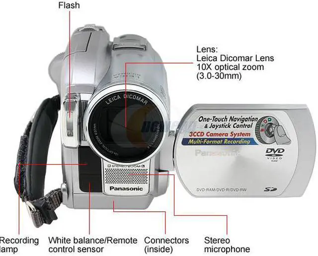 Alt view image 3 of 11 - Panasonic VDR-D300 1/6" 3 x CCD 2.7" 16:9 LCD 123K LCD 10X Optical Zoom DVD Camcorder
