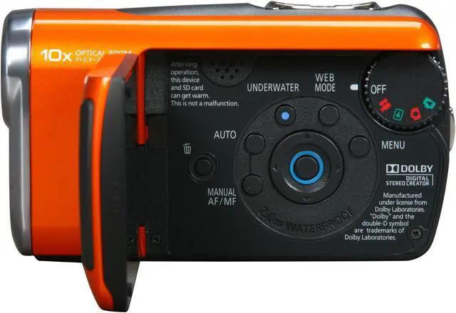 Alt view image 5 of 10 - Panasonic SDR-SW21 Orange 1/6" CCD 2.7" 123K Wide LCD 10X Optical Zoom SD Card Standard Definition Waterproof, Shock and Dust Proof Camcorder