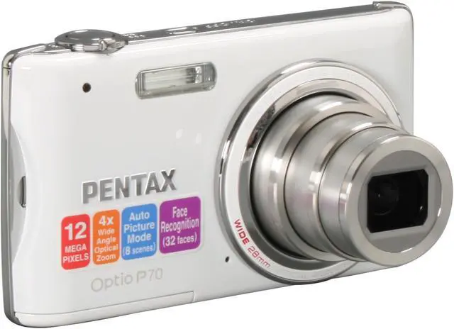 Alt view image 7 of 11 - PENTAX Optio P70 White 12 MP 4X Optical Zoom 27.5mm Wide Angle Digital Camera